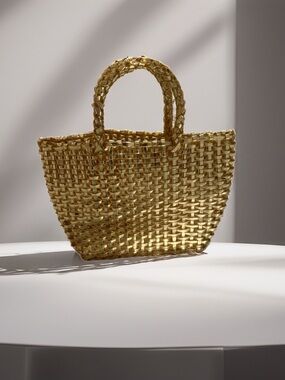 Gold Woven Mini Tote Bag - Elegant Women’s Handbag